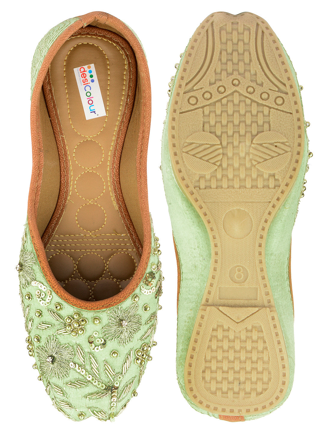 Desi Colour Women Indian Ethnic Footwear-Party Wear Sea Green Emb
