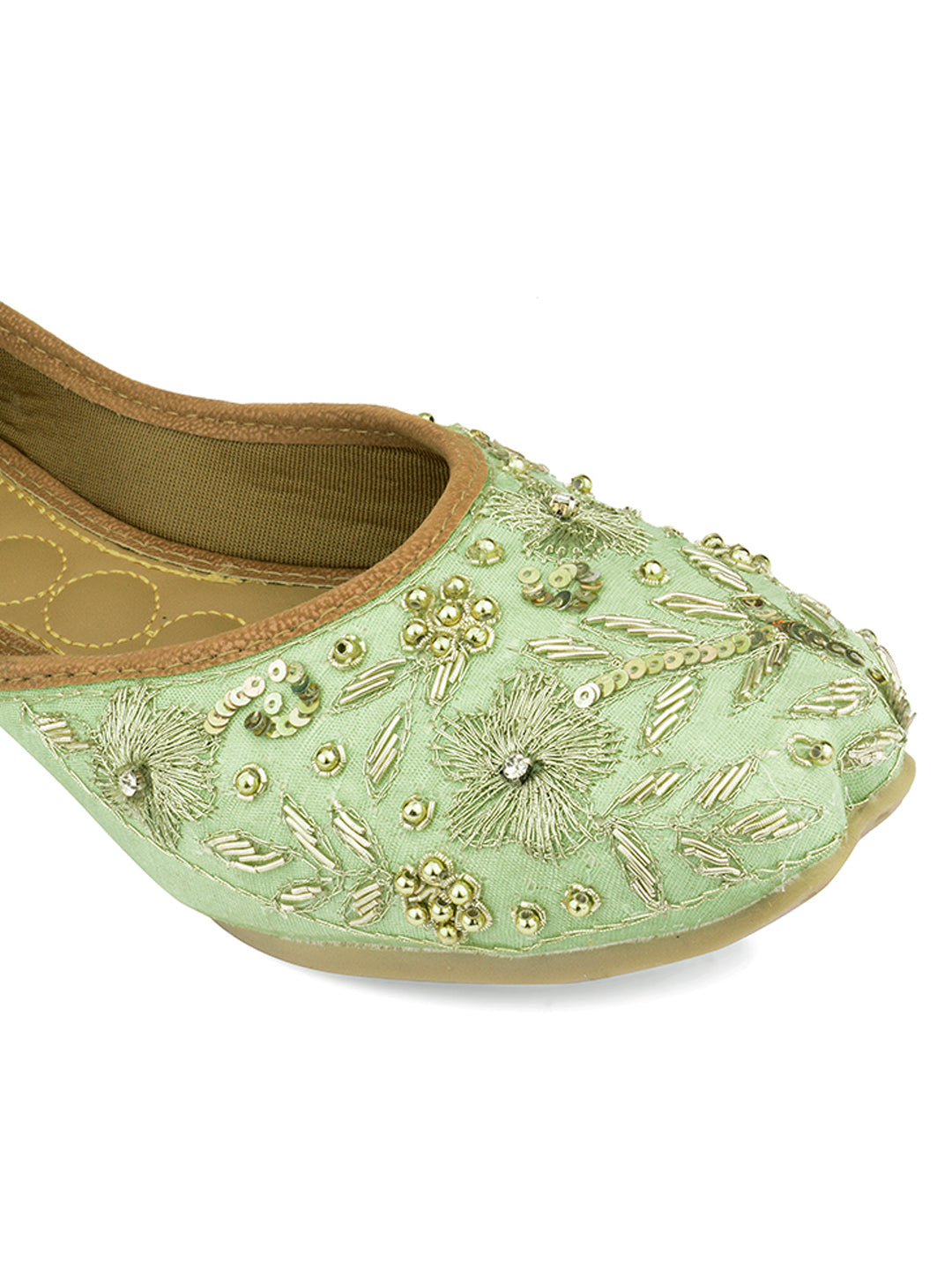 Desi Colour Women Indian Ethnic Footwear-Party Wear Sea Green Emb