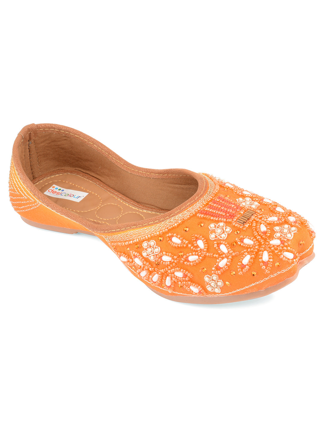 Desi Colour Women Indian Ethnic Footwear-Party Wear Orange Pearl