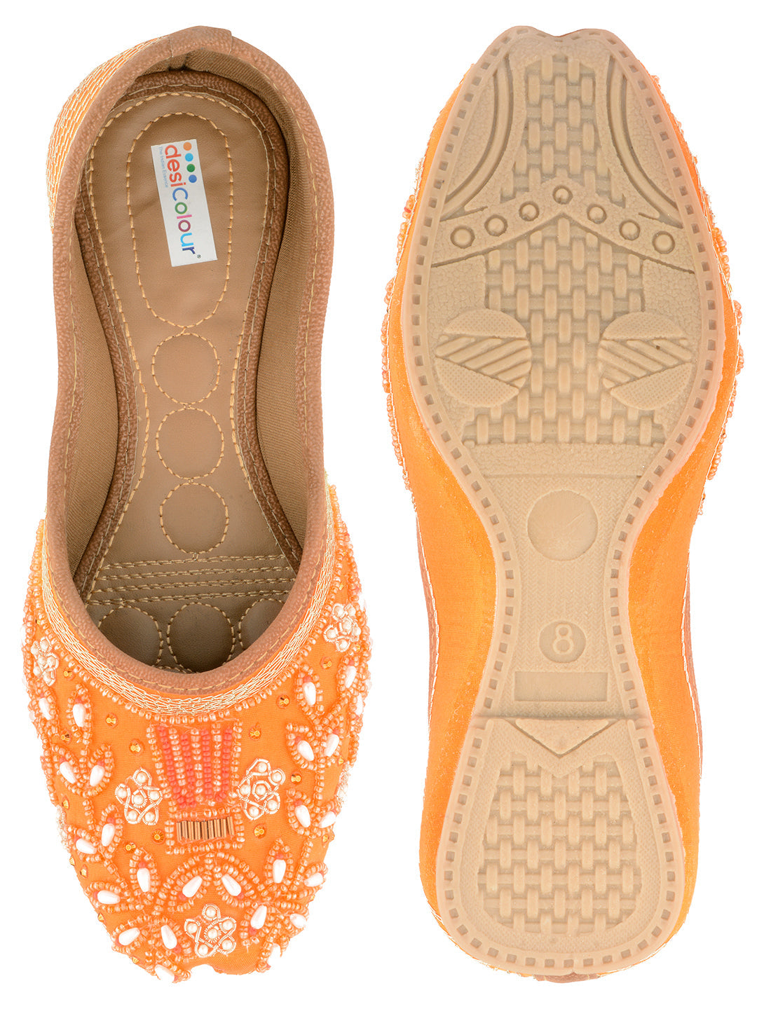 Desi Colour Women Indian Ethnic Footwear-Party Wear Orange Pearl