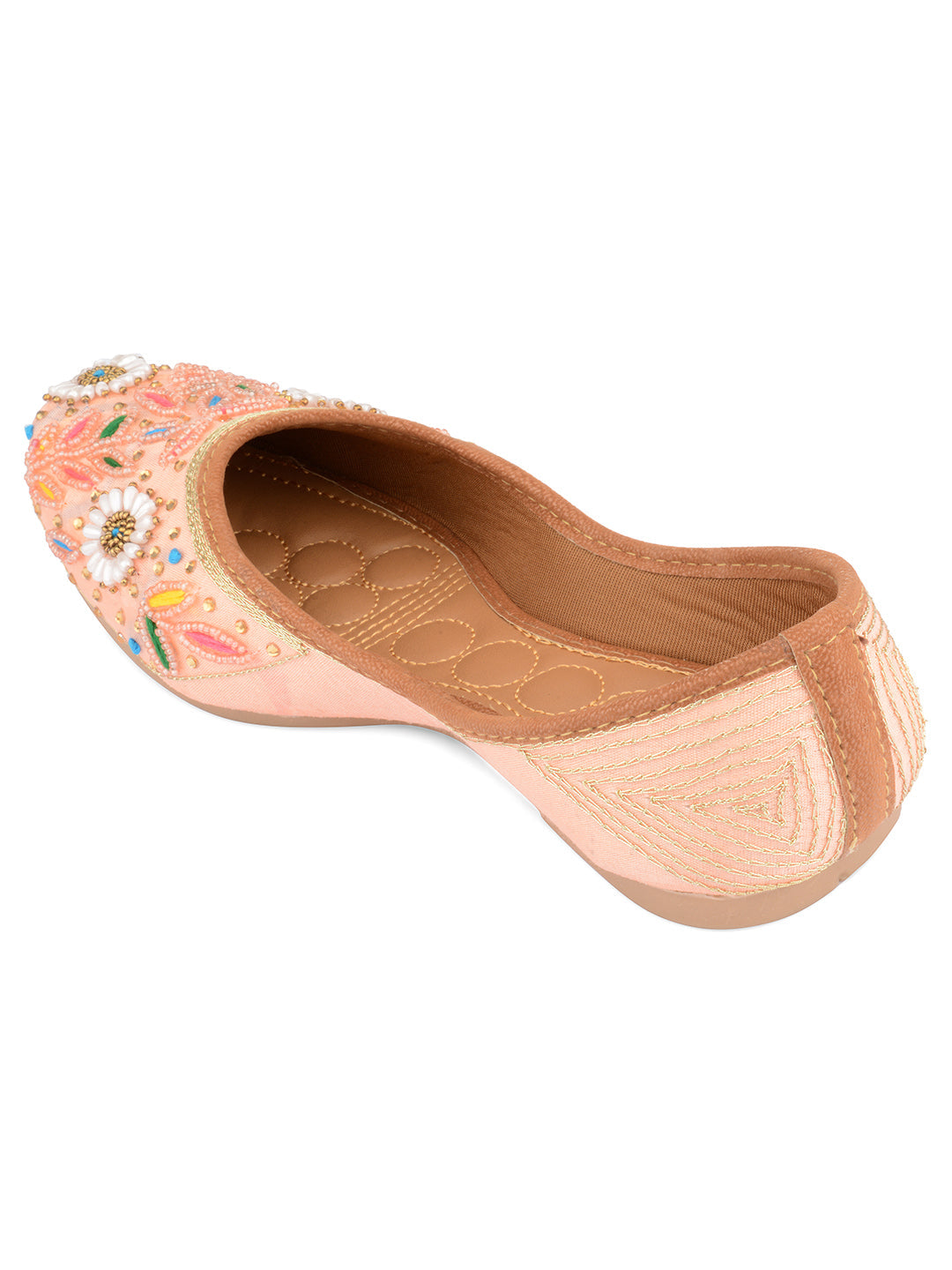 Desi Colour Women Indian Ethnic Footwear-Party Wear Peach Pearl