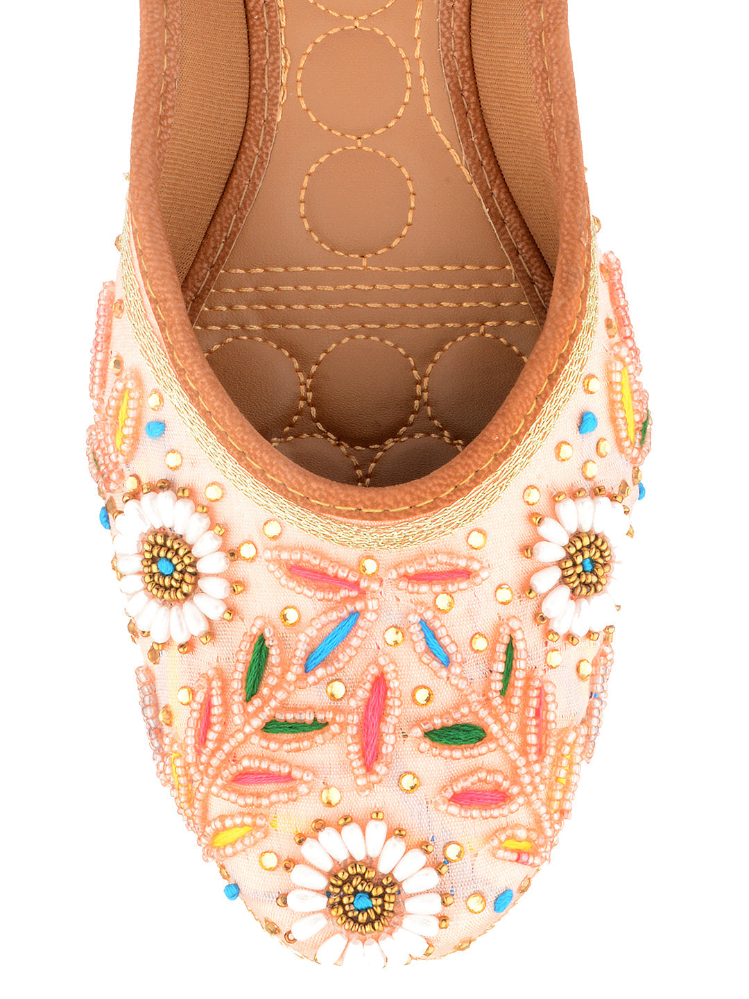 Desi Colour Women Indian Ethnic Footwear-Party Wear Peach Pearl
