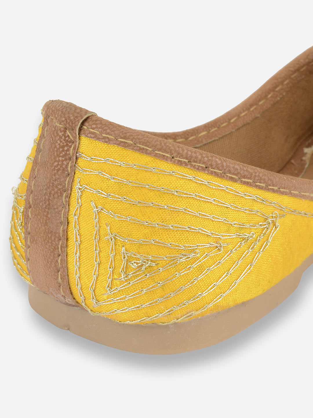 Desi Colour Women Indian Ethnic Footwear-Yellow Mirror Emb