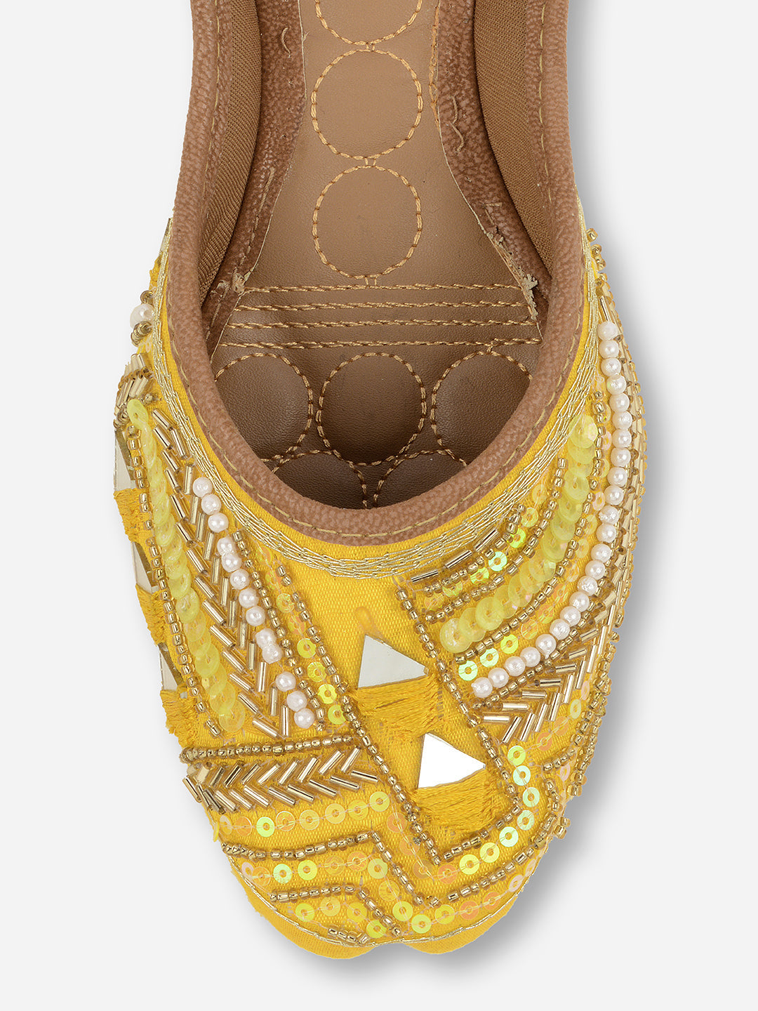 Desi Colour Women Indian Ethnic Footwear-Yellow Mirror Emb