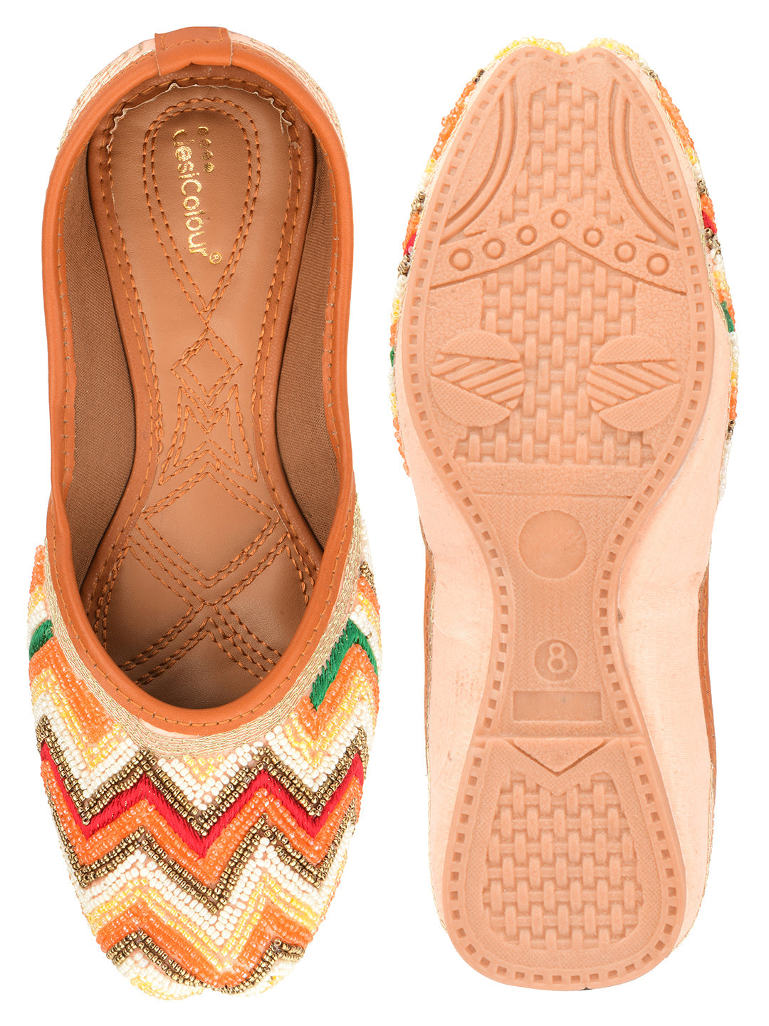 Desi Colour Women Indian Ethnic Footwear-Multi Pearl Chevron