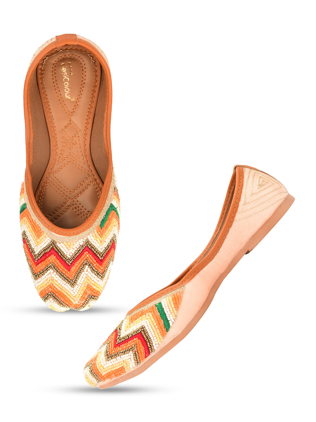 Desi Colour Women Indian Ethnic Footwear-Multi Pearl Chevron