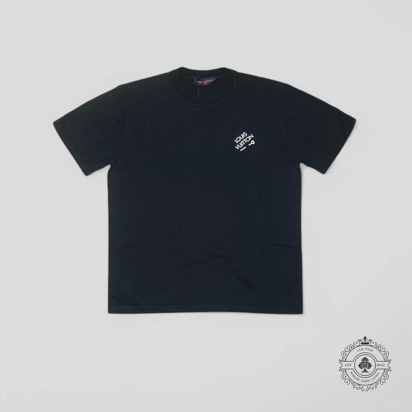 Louis Vuitton Signature Short Sleeve Crewneck Knitwear in Navy Blue