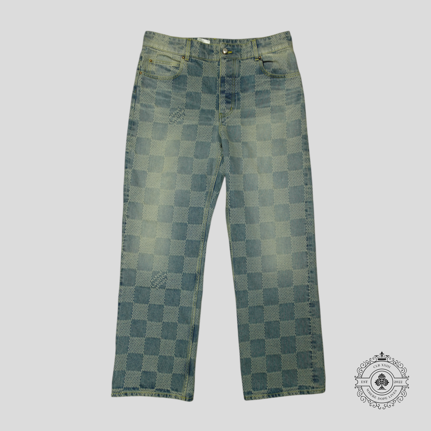 Louis Vuitton 3D Damier Denim Skate Pants in Medium Wash