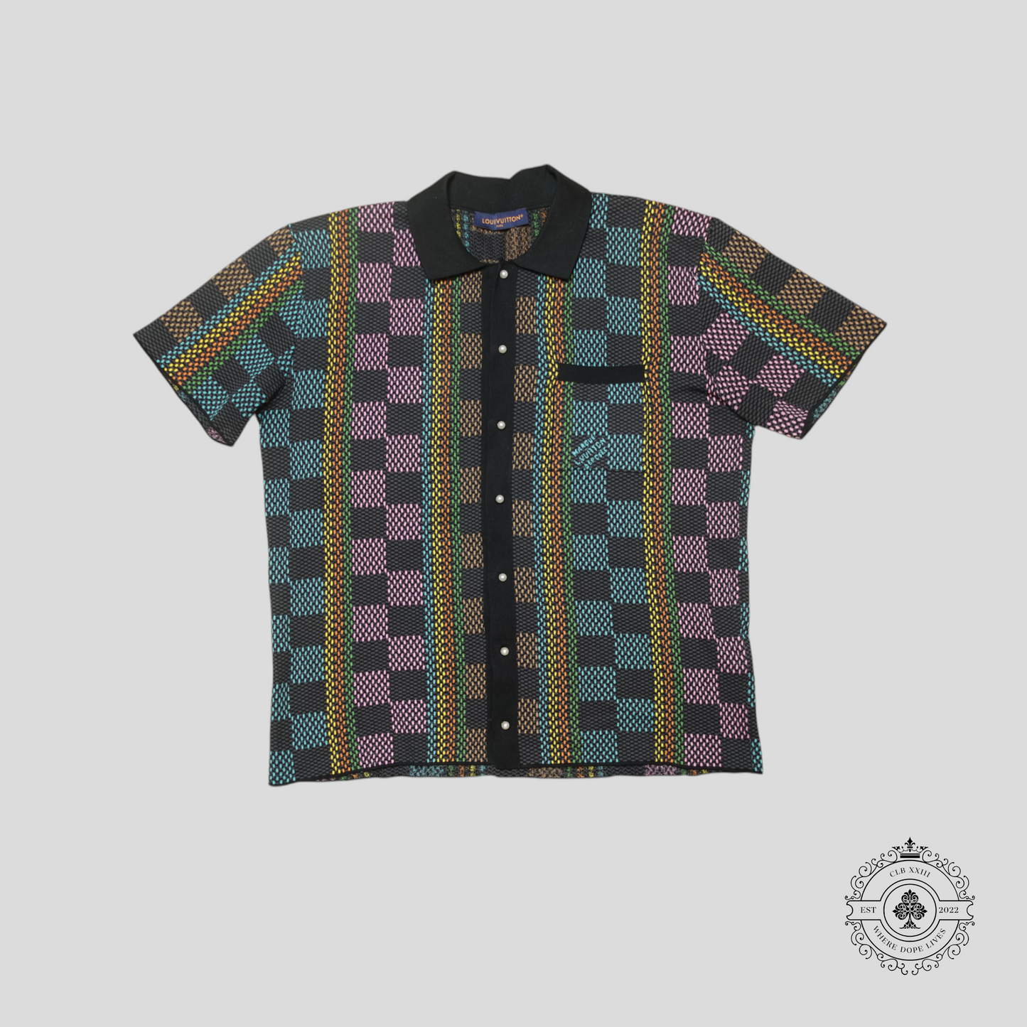 Louis Vuitton Damier Jacquard Pearl-Effect Button Up Knit Shirt
