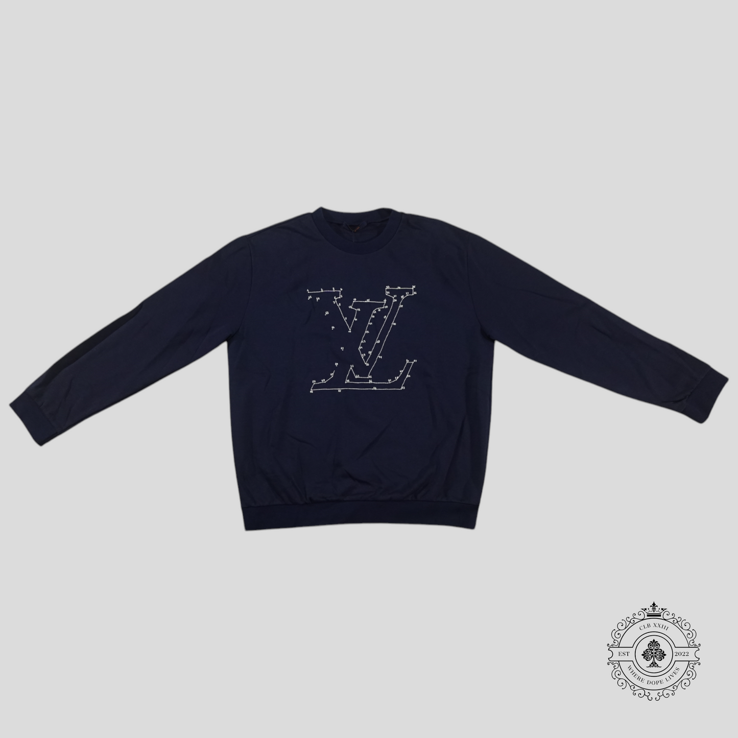 Louis Vuitton Stitch Print Embroidered Sweatshirt in Navy Blue