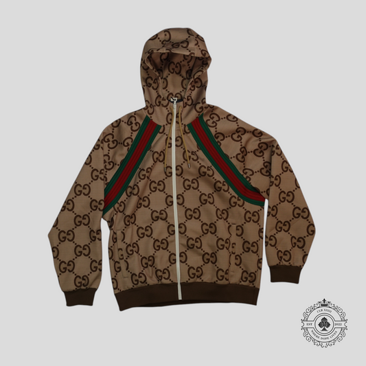 Gucci Jumbo Jacquard Hooded Track Jacket in Brown