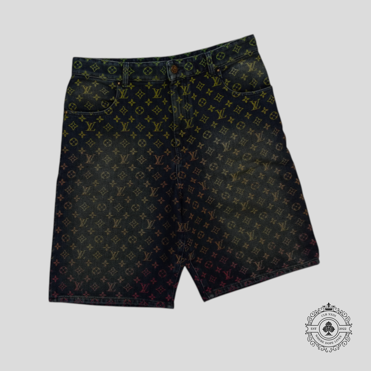 Louis Vuitton Rainbow Monogram Denim Shorts in Dark Wash