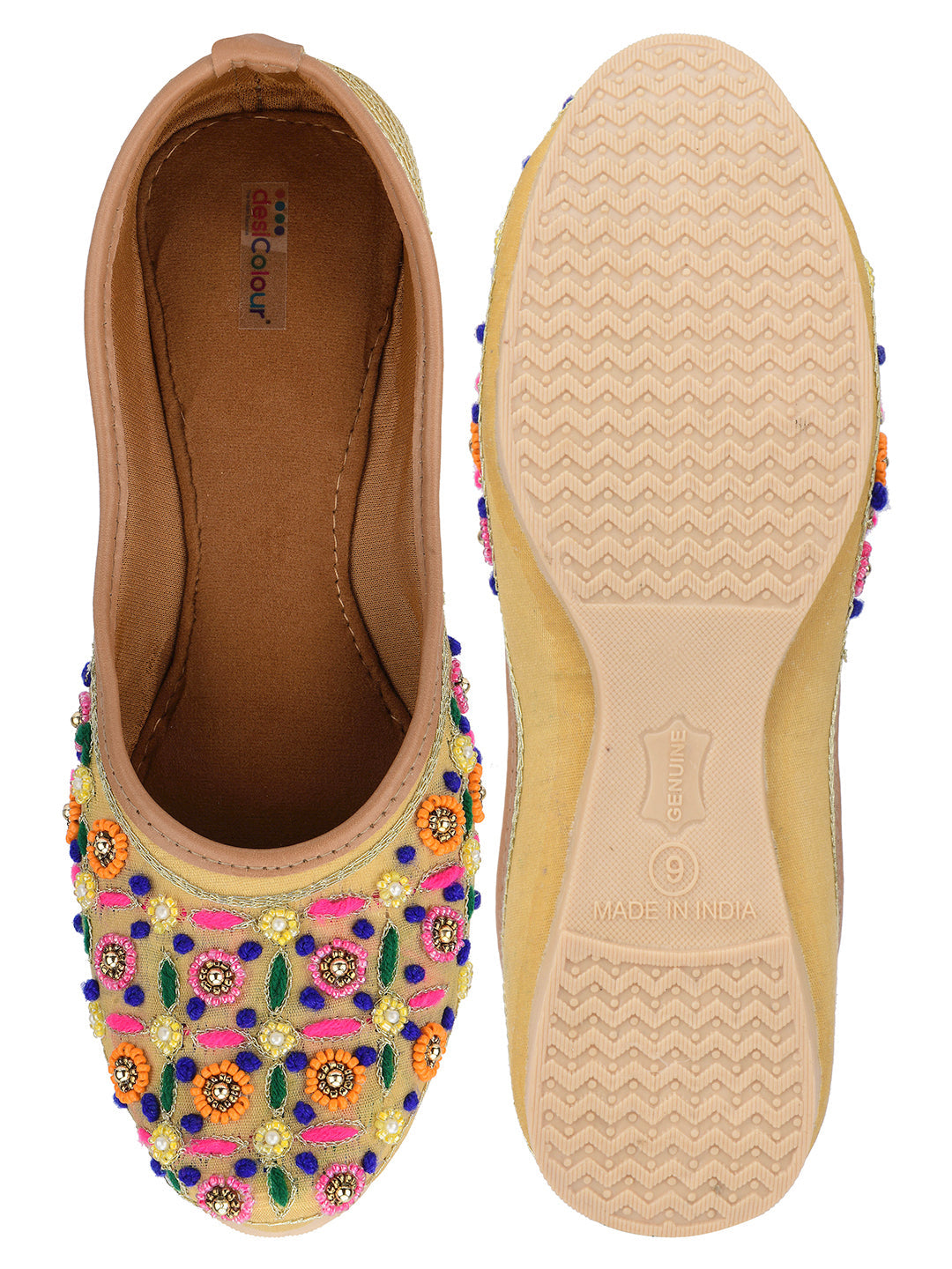 Desi Colour Women Indian Ethnic Footwear-Gold Multi
