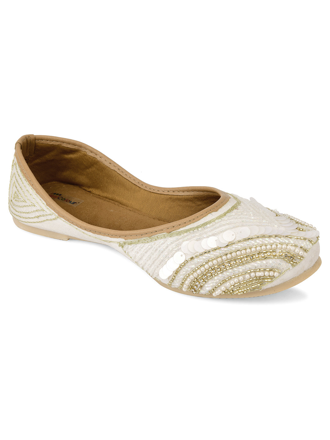 Desi Colour Women Indian Ethnic Footwear-White V Pearl