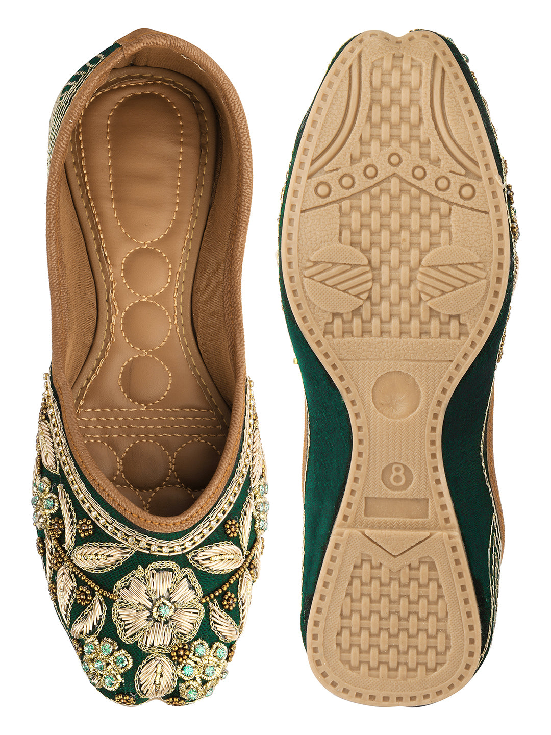 Desi Colour Women Indian Ethnic Footwear-Green Flower