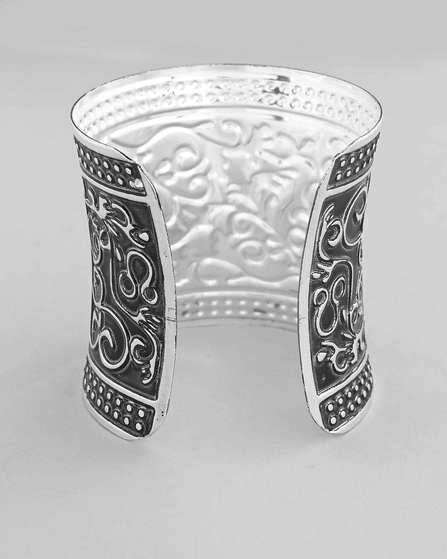 VOJ Silver Plated Oxidised Cuff Bracelet