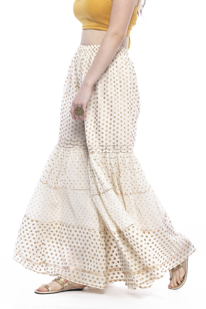 Mominos Fashion Trendy Cotton Off White Gold Print With Gota Sharara