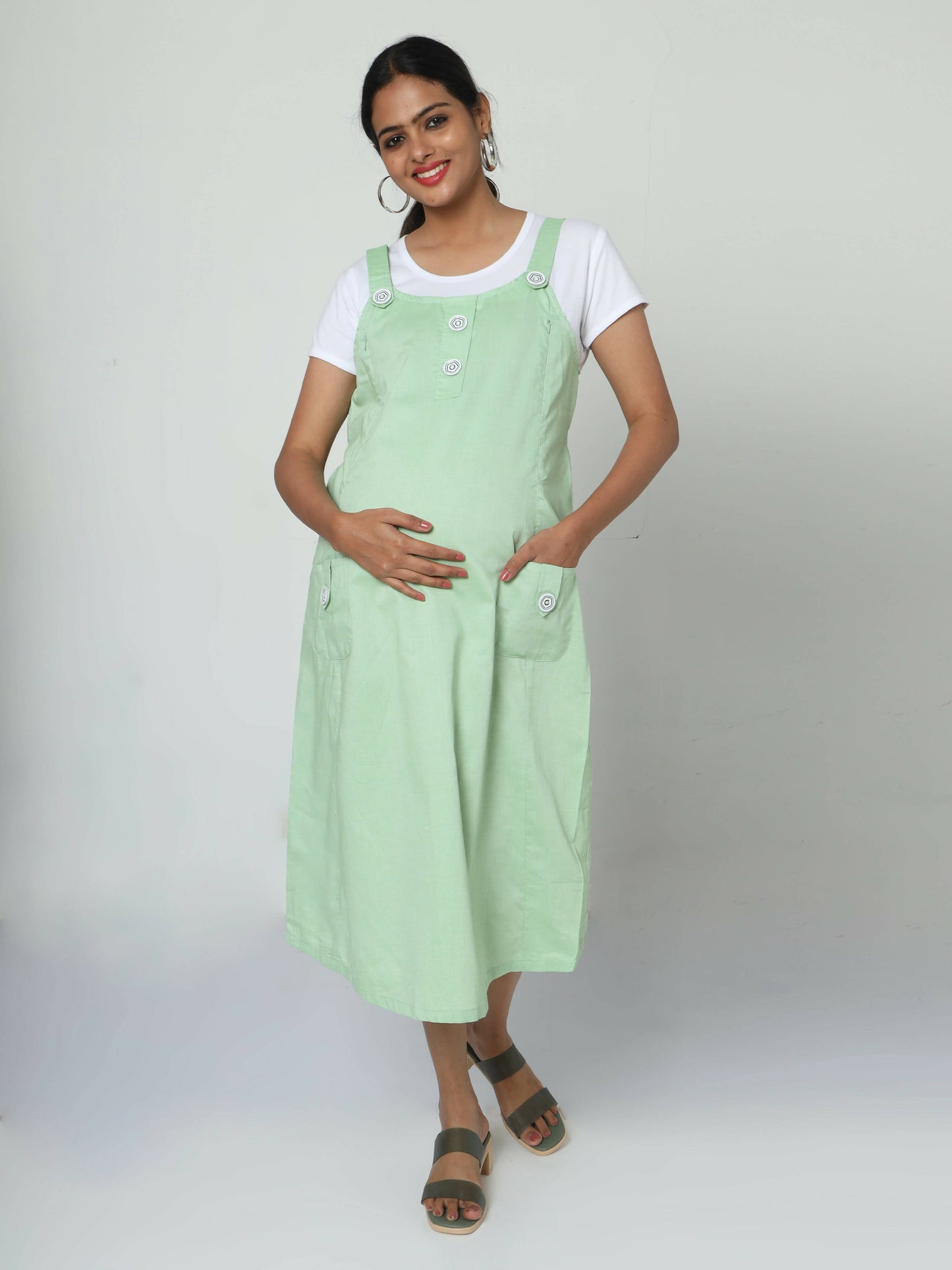 Manet Half Sleeves Solid Maternity Dress With Concealed Zipper Nursing Access - Green