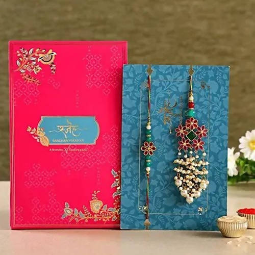 Soothing Floral Lumba Rakhi Set & Cashew Jar