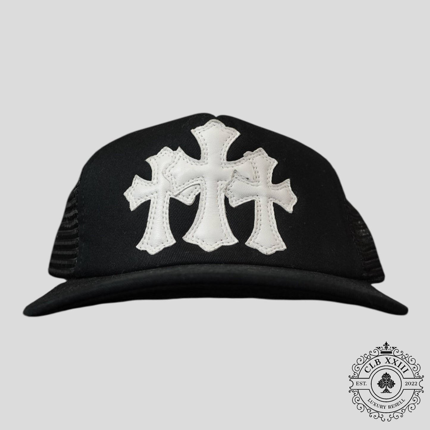 Chrome Hearts Triple Cross Trucker Hat in Black / White