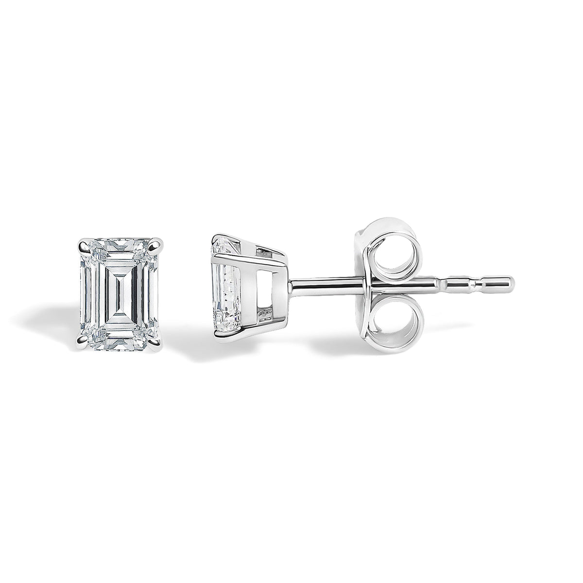 14K White Gold 1/2 Cttw Lab Grown Emerald Cut Diamond Solitaire Stud Earrings
