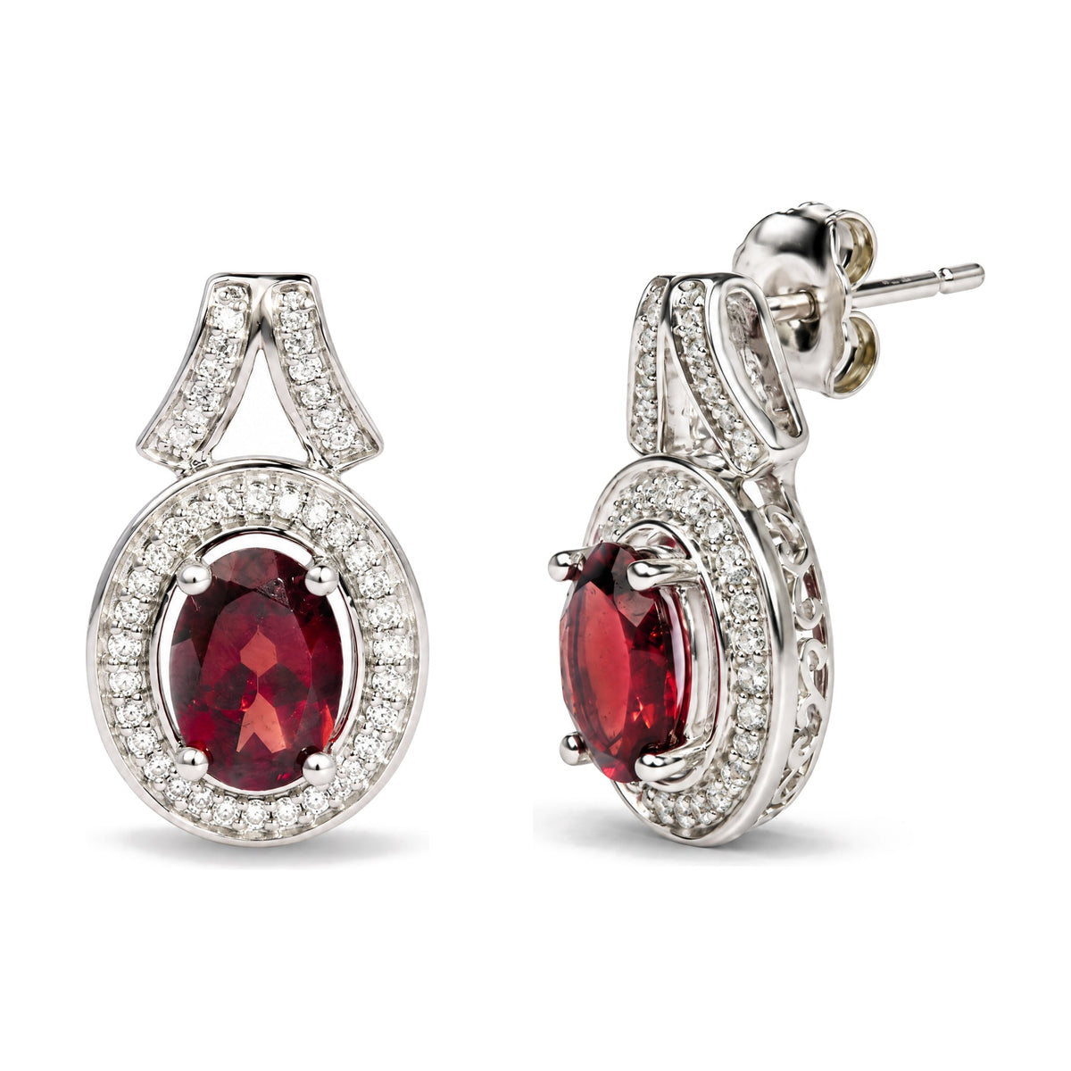 .925 Sterling Silver Garnet and 1/5 Cttw Diamond Drop Earring