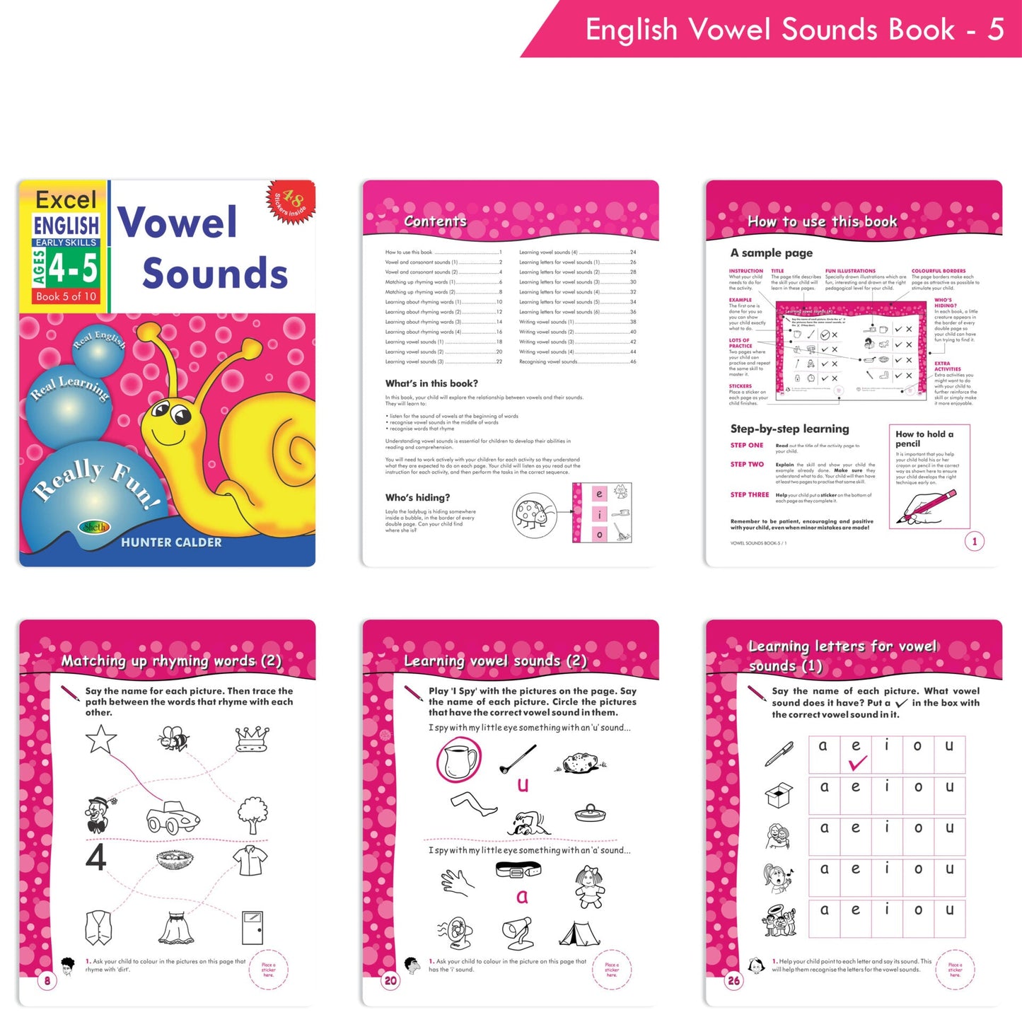 Excel English Early Skills Ages 4 - 5 Years (Set of 3) | Beginning, Ending Consonant & Vowel Sound Books for Junior KG