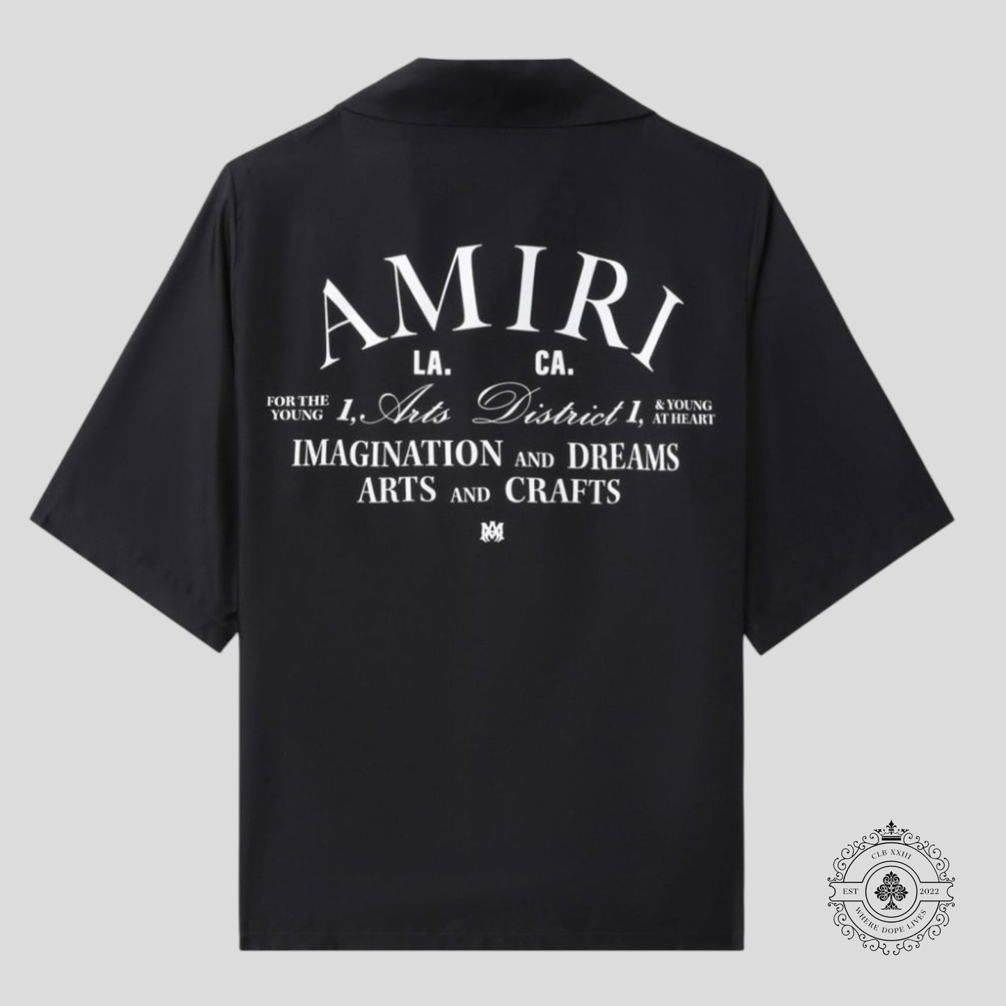 Amiri Imaginations Silk Button Up Tee in Black