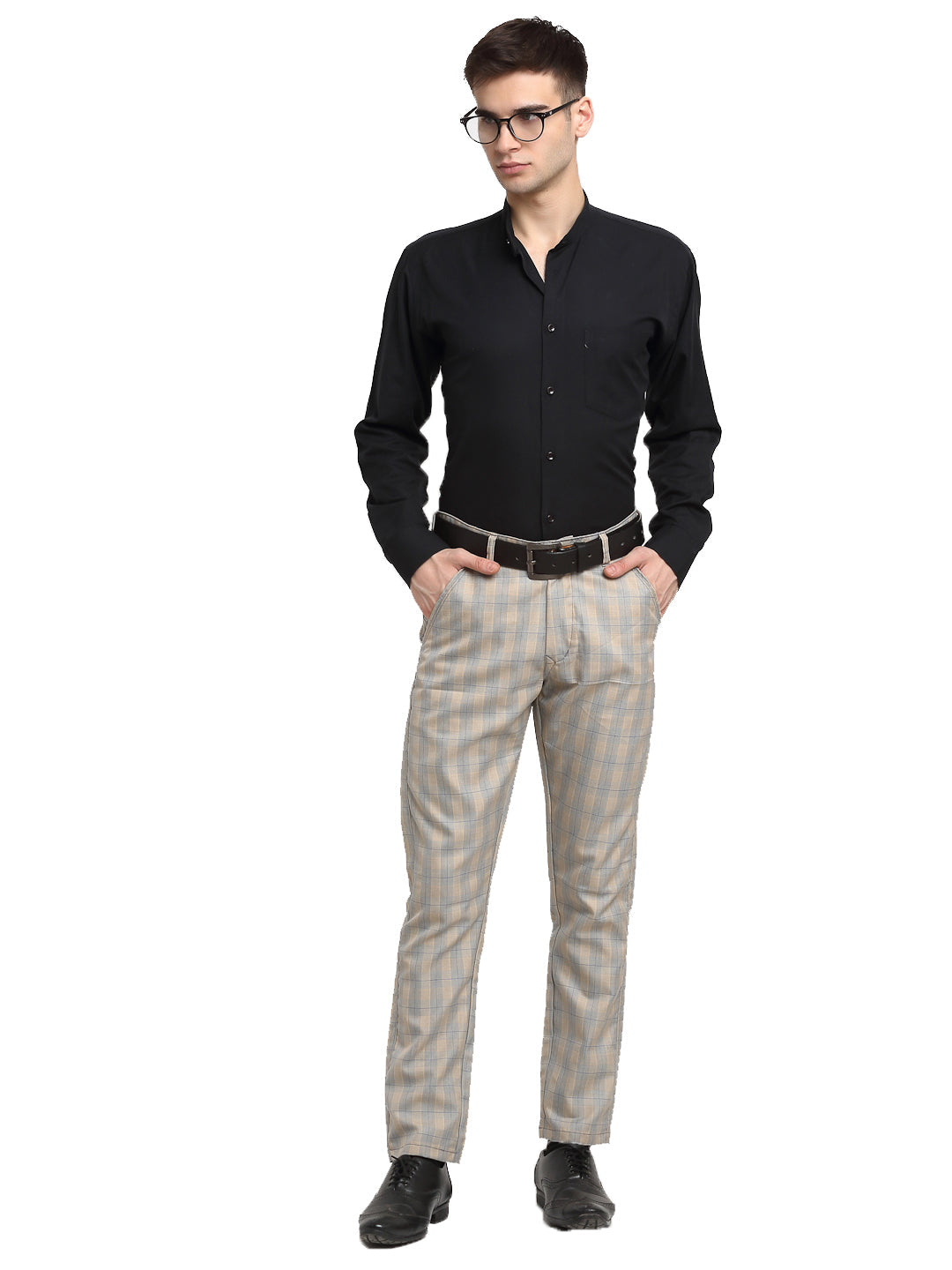 Jainish Men's Blue Cotton Checked Formal Trousers ( FGP 267Blue )