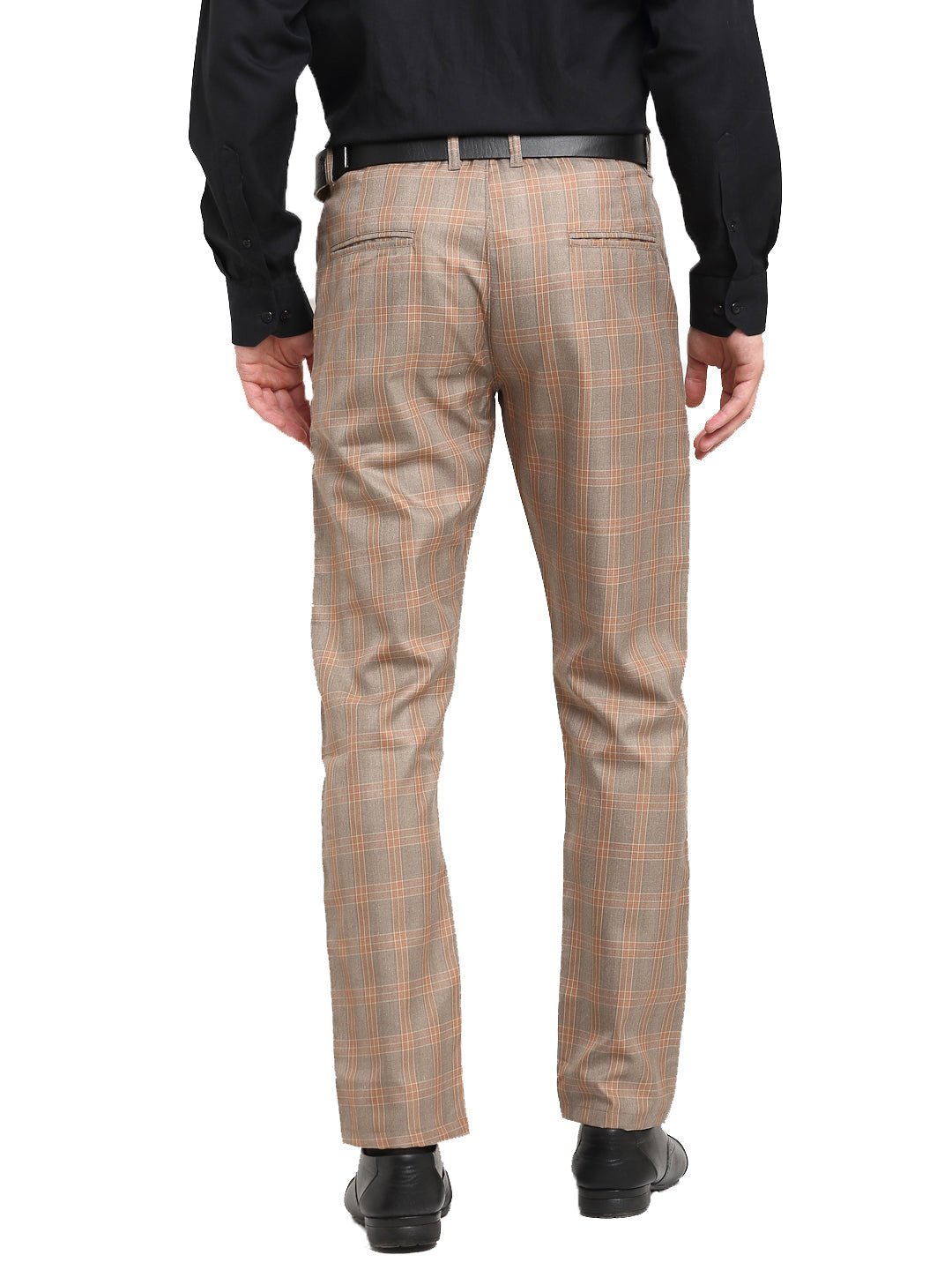 Jainish Men's Brown Cotton Checked Formal Trousers ( FGP 267Brown )