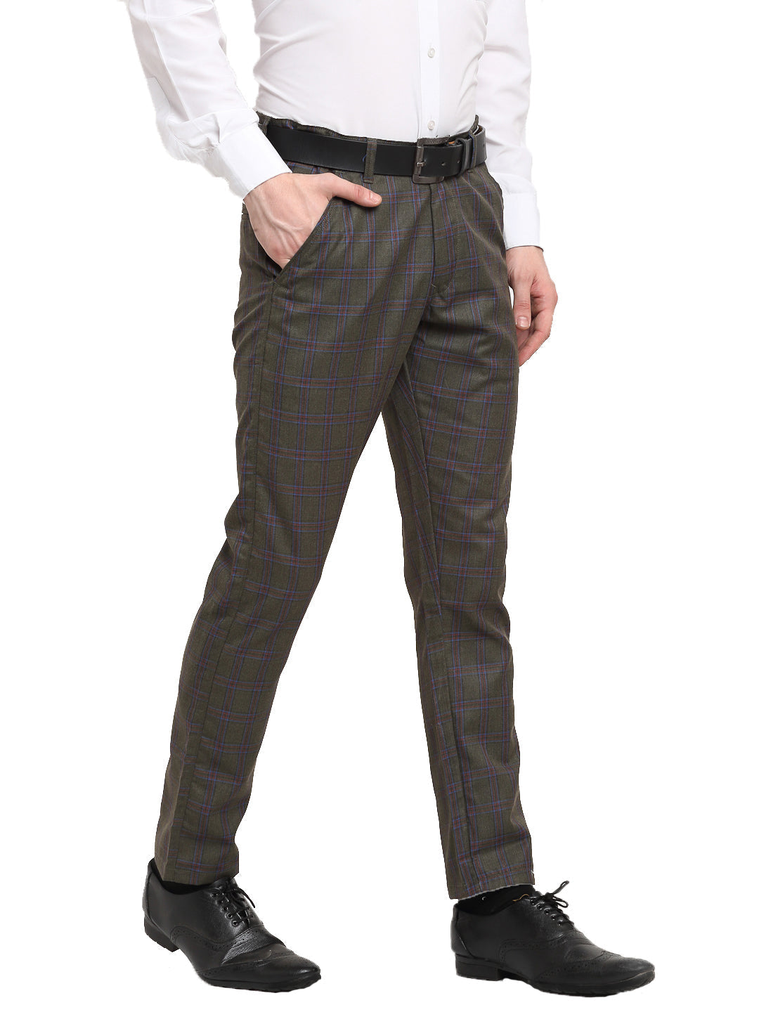 Jainish Men's Black Cotton Checked Formal Trousers ( FGP 267Charcoal )