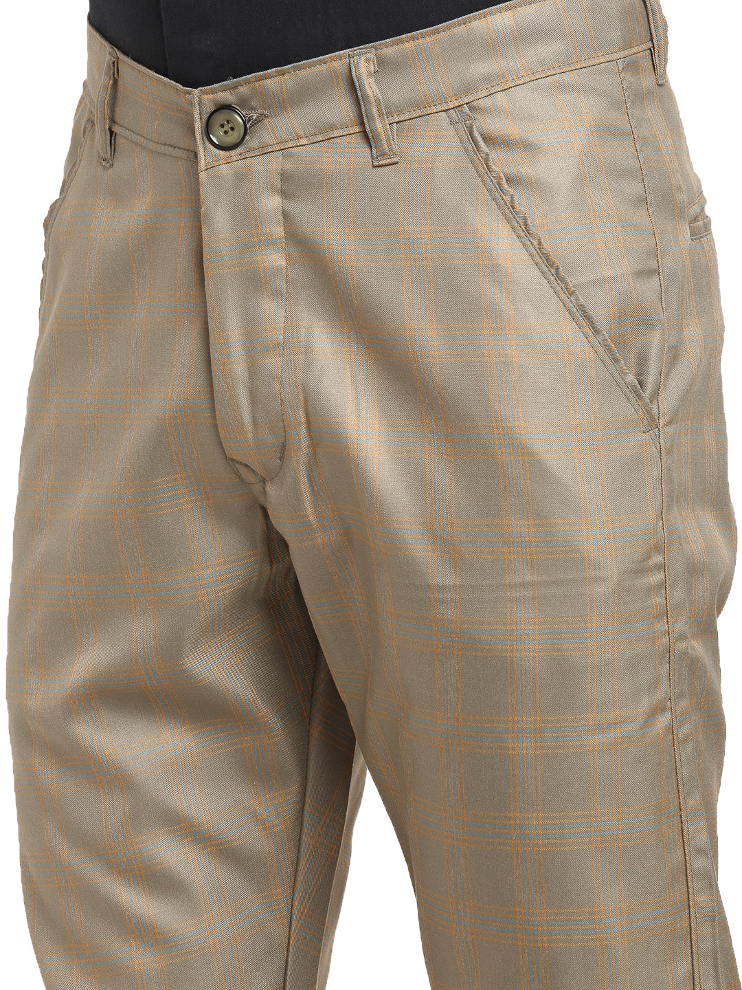 Jainish Men's Brown Cotton Checked Formal Trousers ( FGP 267Dark-Brown )
