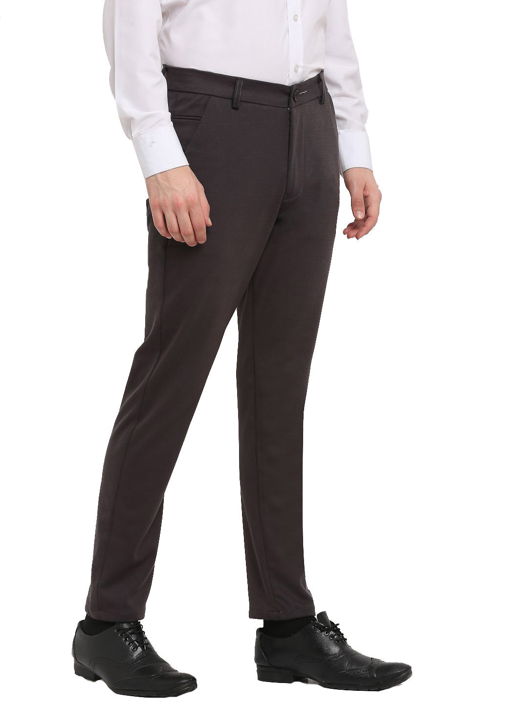 Jainish Men's Brown 4-Way Lycra Tapered Fit Trousers ( FGP 269Brown )