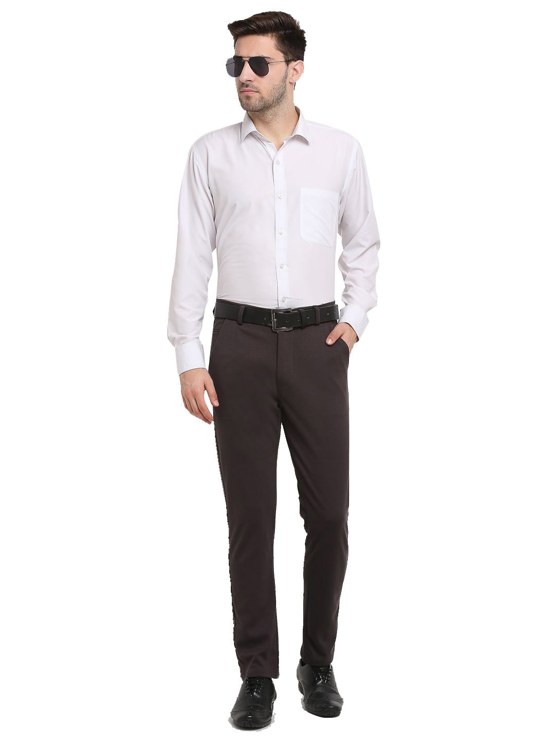 Jainish Men's Brown 4-Way Lycra Tapered Fit Trousers ( FGP 269Brown )