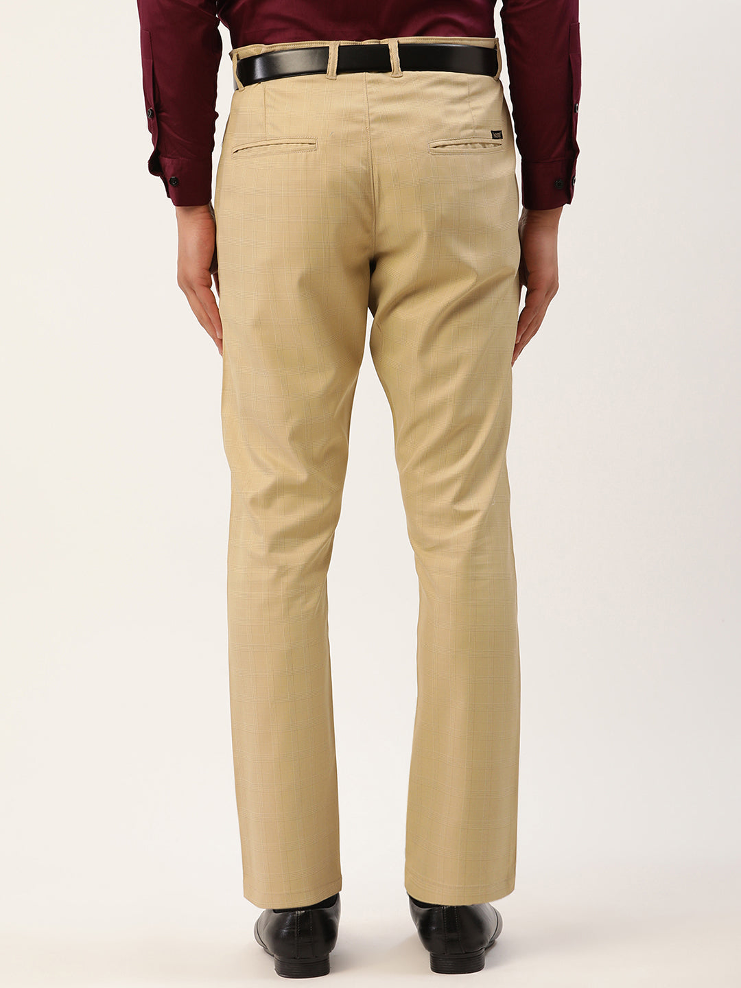 Jainish Men's Beige Checked Formal Trousers ( FGP 270 Beige )