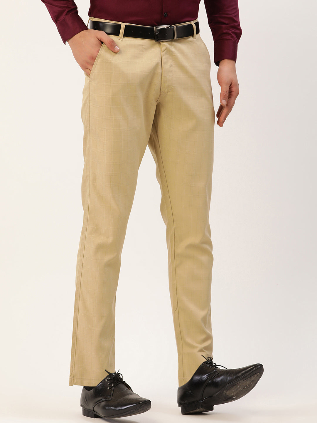 Jainish Men's Beige Checked Formal Trousers ( FGP 270 Beige )