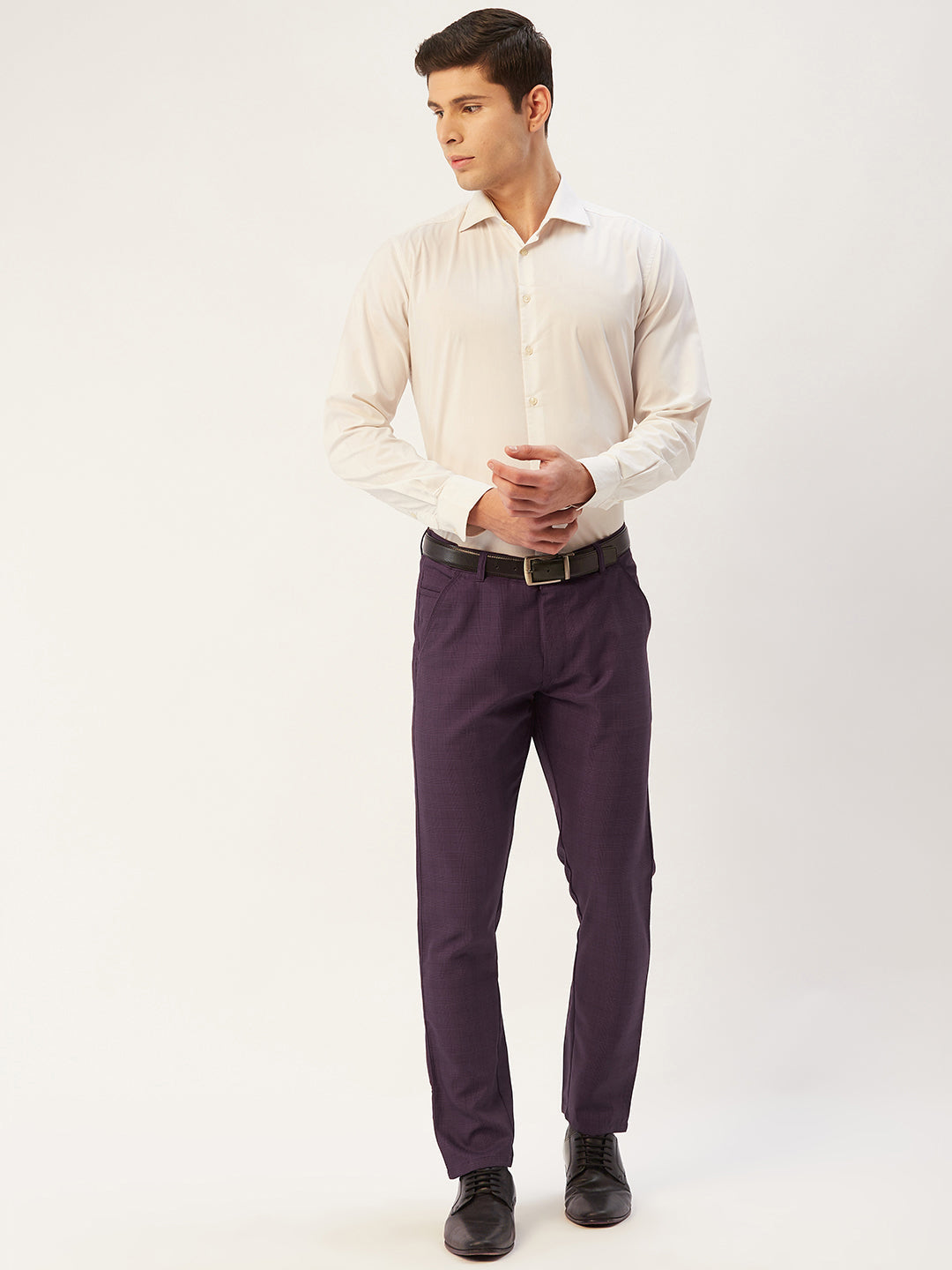 Jainish Men's Maroon Checked Formal Trousers ( FGP 270 Maroon )
