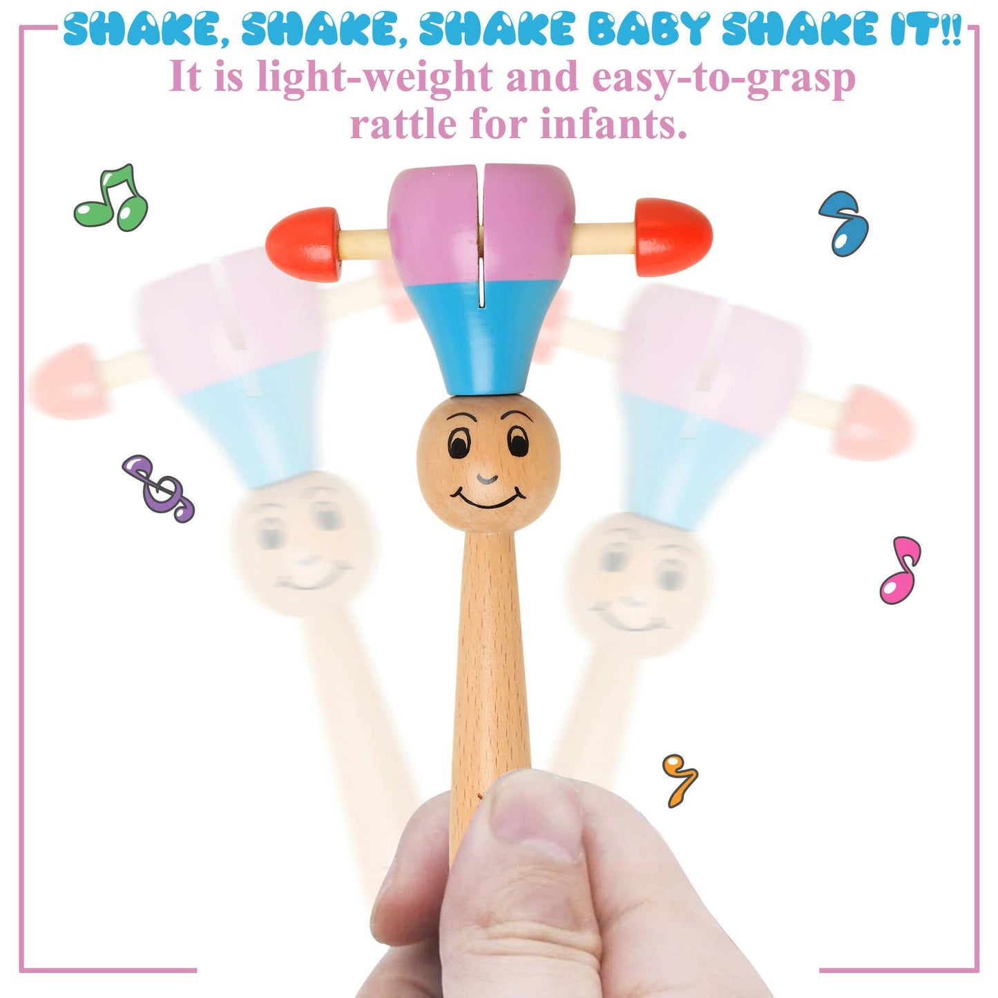 Matoyi Wobbly Doll & Pink Rabbit Pull Along & Maraca Rattle For Kids
