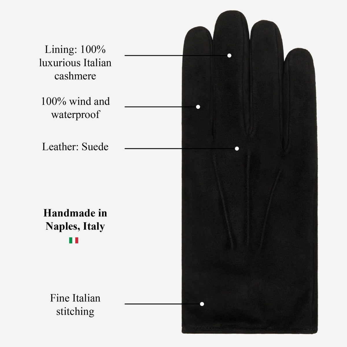 Angelo (black) – Italian suede leather gloves with luxurious cashmere lining