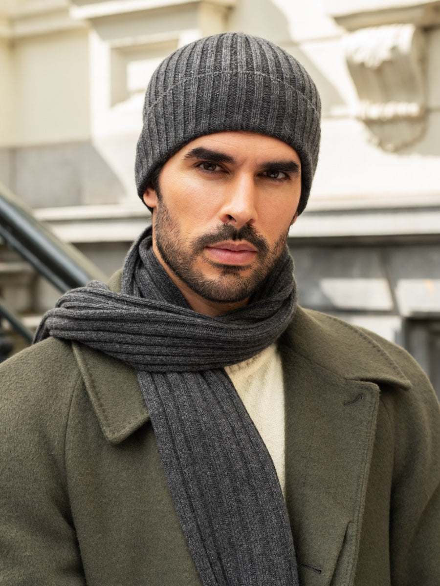 Napoli (dark grey) - Italian 100% cashmere ribbed scarf (unisex)