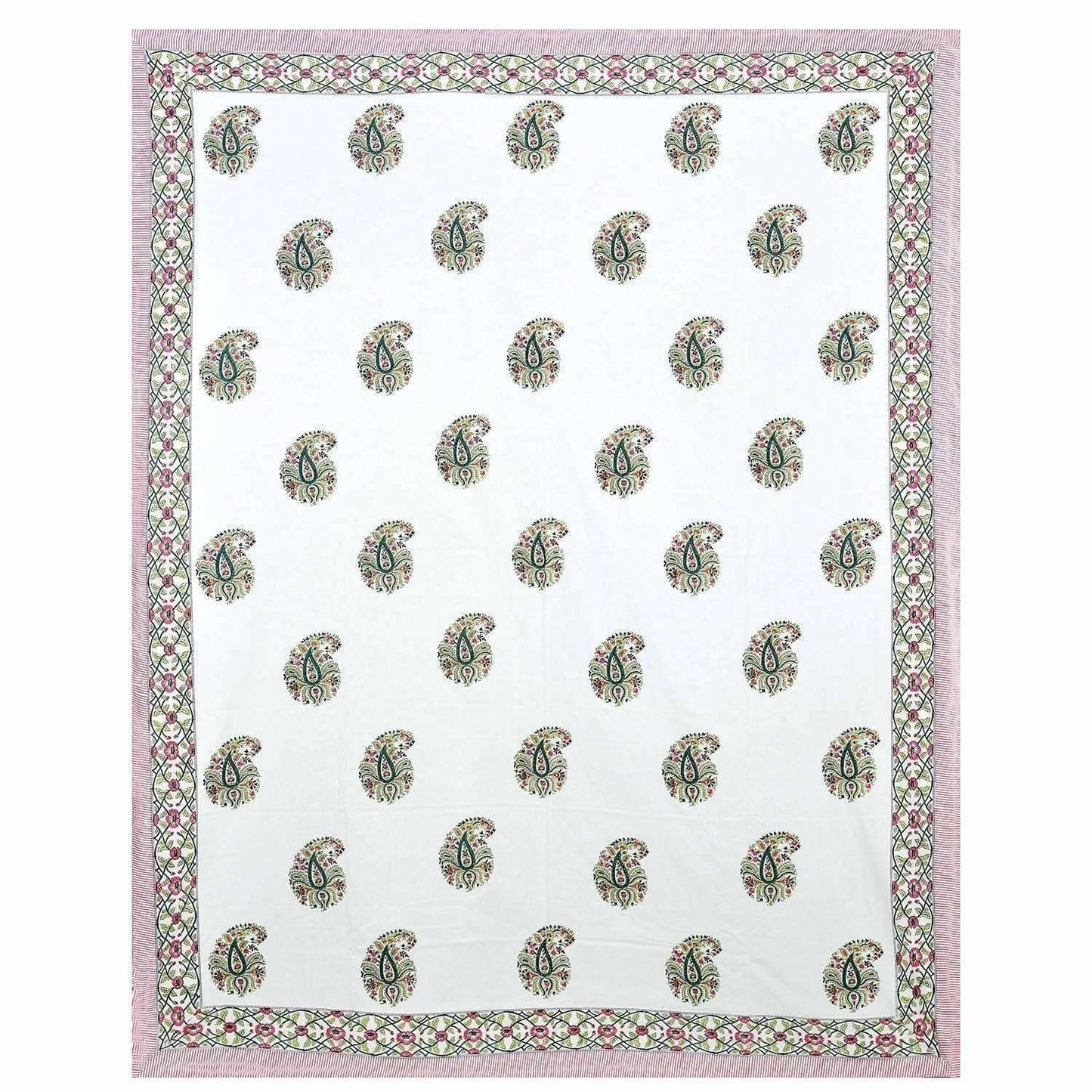 Paisley Hand Block Printed Double 90x108 Inches Bedspread with 2 Pillow Covers