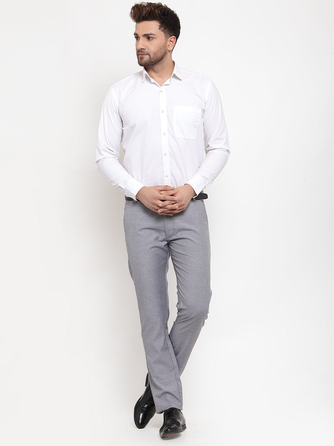 Jainish Men's Grey Cotton Solid Formal Trousers ( FGP 256Grey )
