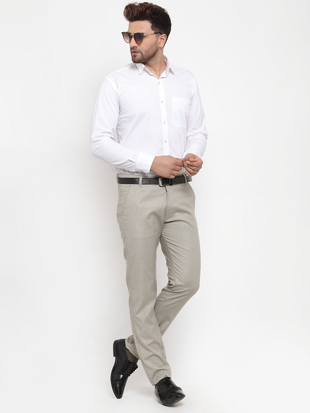 Jainish Men's Grey Cotton Solid Formal Trousers ( FGP 256Light-Grey )