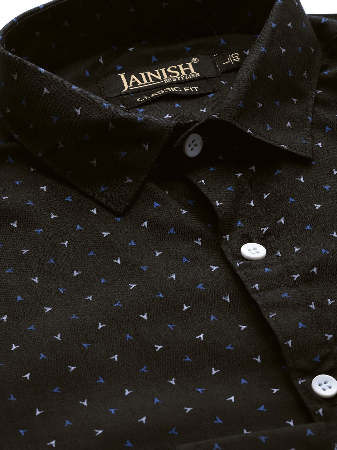 Jainish Black Men's Cotton Printed Formal Shirts ( SF 716Black )