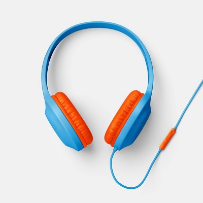 heyday Wired On-Ear Headphones Built-In Mic Foam Cushion Bright Blue