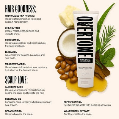 Overtone Black Velvet Daily Conditioner- Semi-Permanent Hair Color 4.5 oz - New