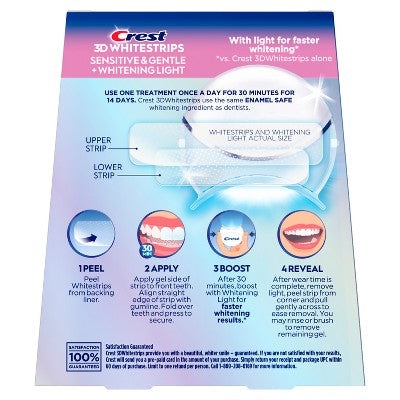 Crest 3DWhitestrips Sensitive + LED Light At-Home Teeth Whitening Kit 14 Treatments - Imperfect Box