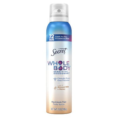 Secret Whole Body Deodorant Spray Almond Honey 3.5oz - New