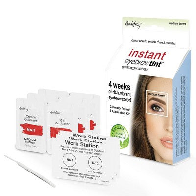 Godefroy Instant Eyebrow Tint Application Kit Medium Brown 3ct - New