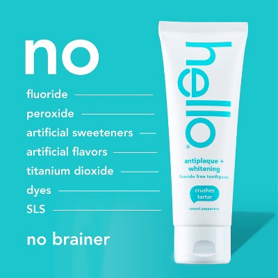 hello Antiplaque and Whitening Fluoride Free Toothpaste Natural Peppermint 5oz/2pk - Missing Box